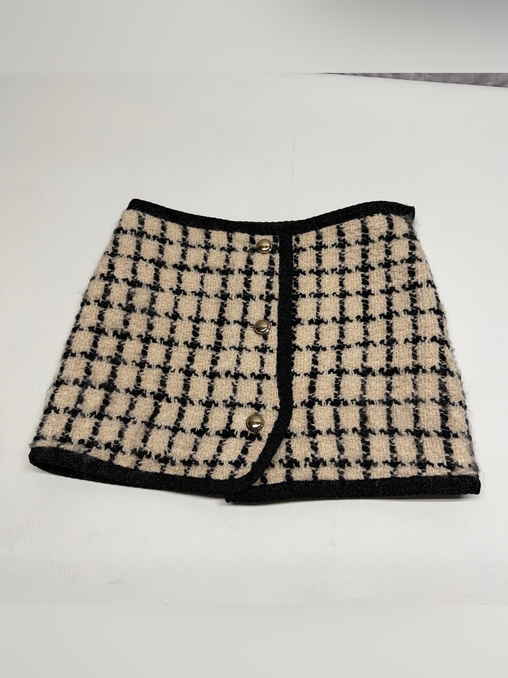Miu Miu Black and Cream Bouclé Check Mini Skirt size 36